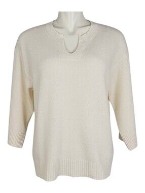 NWT Bianco & Blu Italy Women's Cream Merino Cashmere Knit Sweater XL